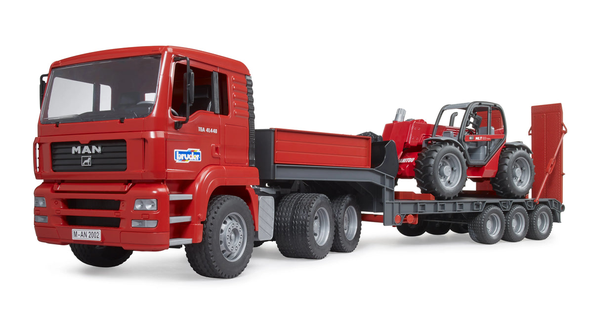 Bruder Man Tga Truck with Low Loader Trailer and Manitou Telehandler