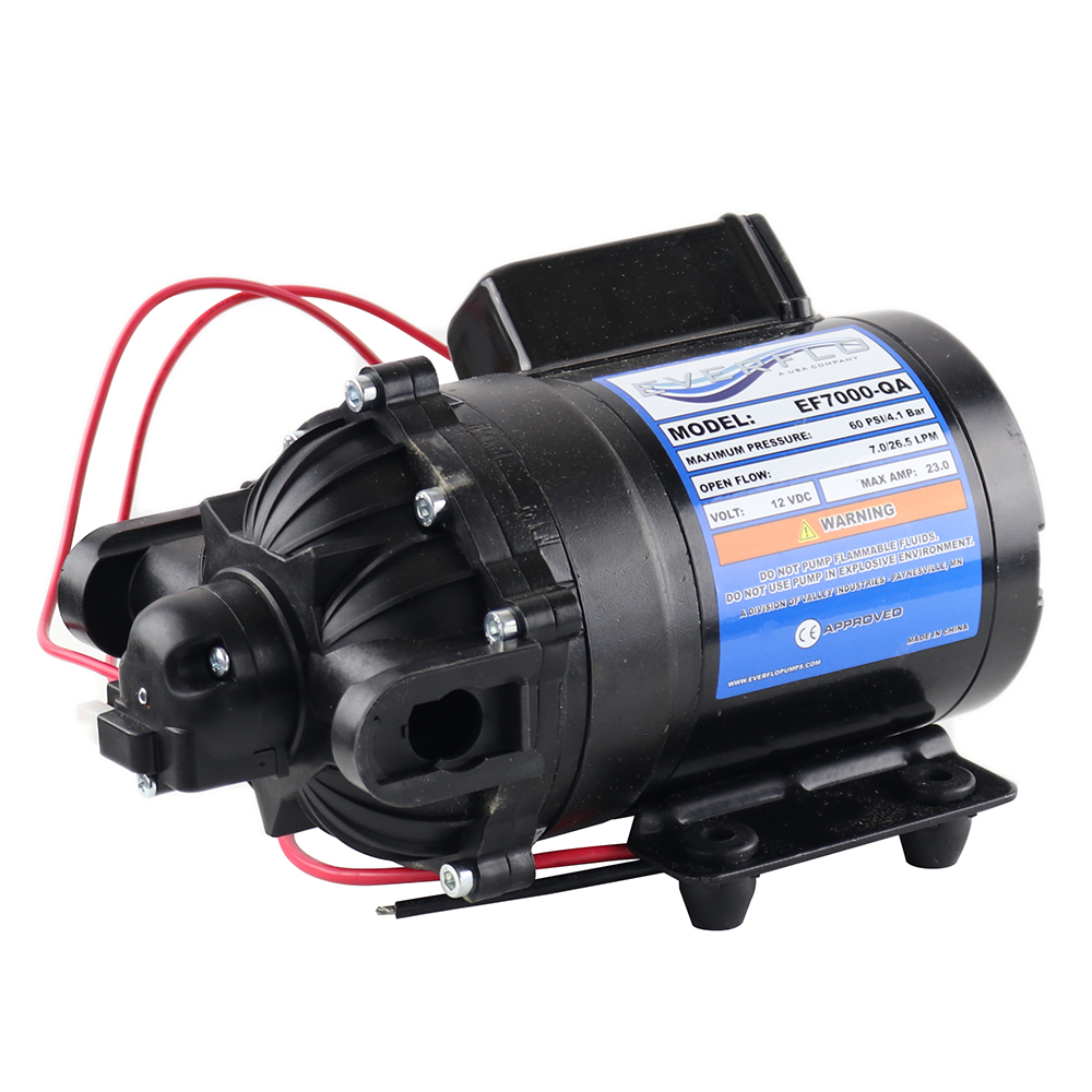 Everflo EF7000 12V Pump, 26.25 LPM (7.0 GPM), 4.1 bar (60 PSI), with Fittings