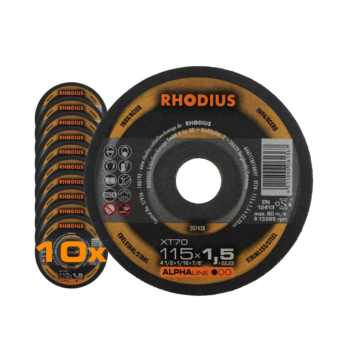 Rhodius XT70 Cutting Disc 115mm x 1.5mm Pack of 10