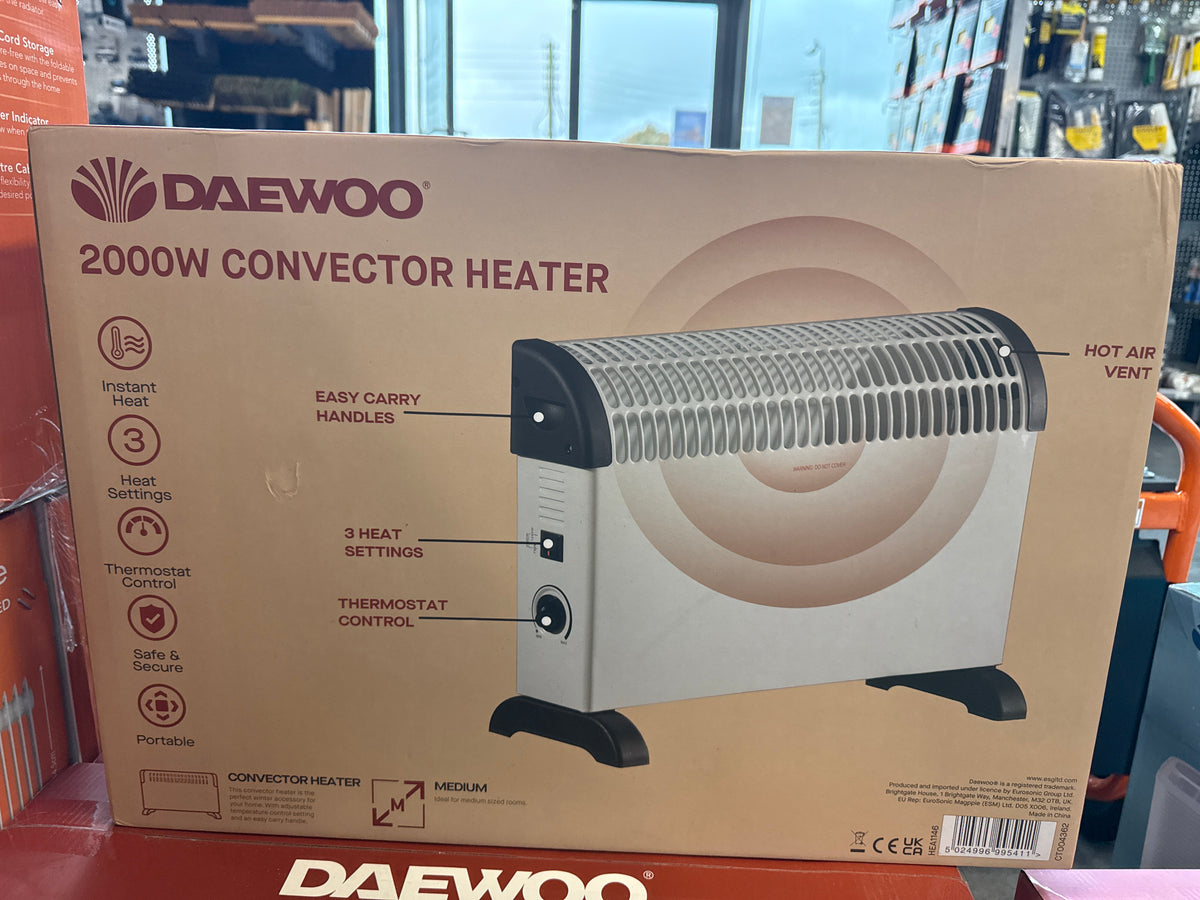 Daewoo 2 kW Convector Heater WL41001 - Free‑Standing White Convection Heater with Thermostat