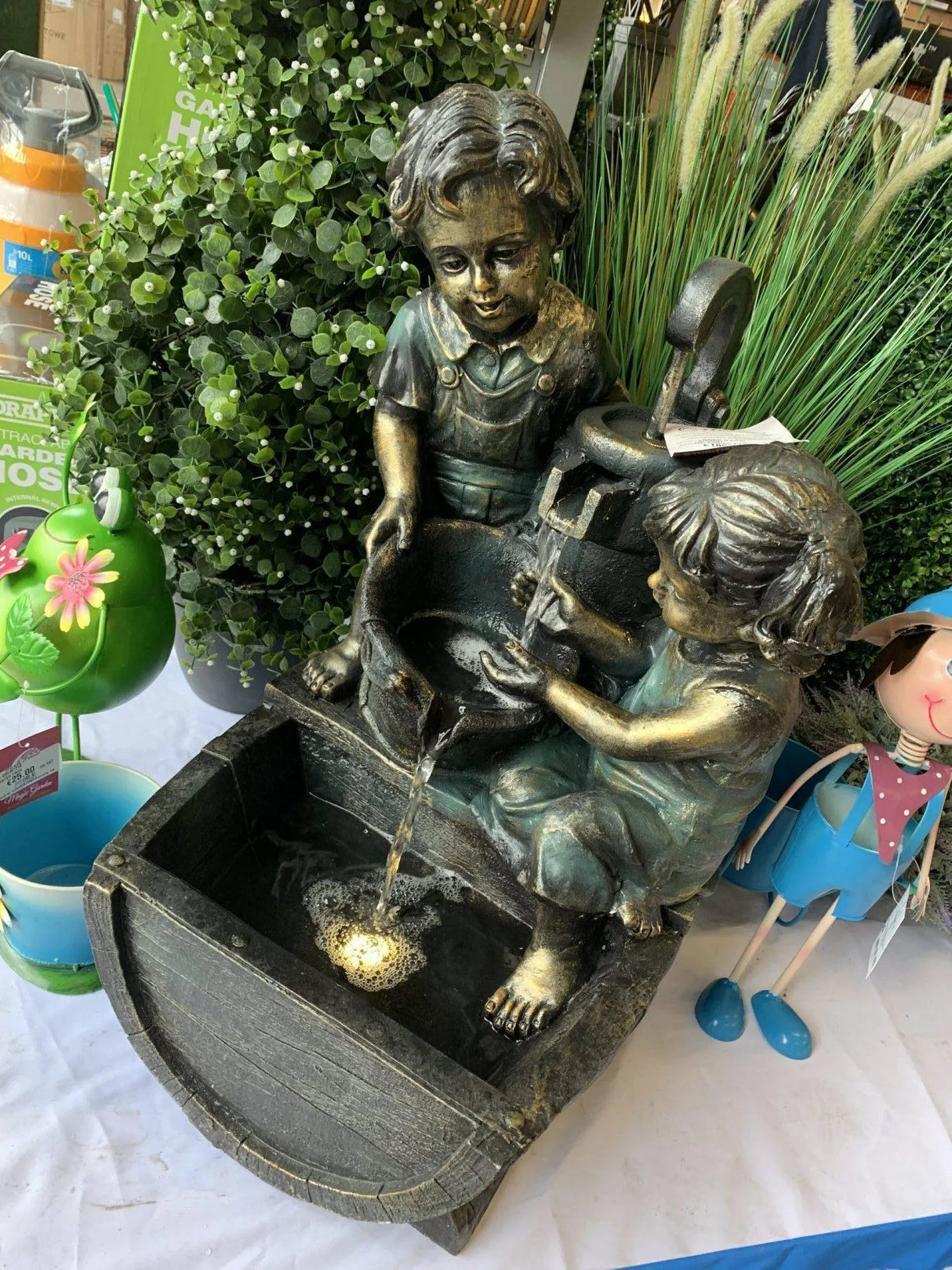 Barrel Pump Boy & Girl Water Feature