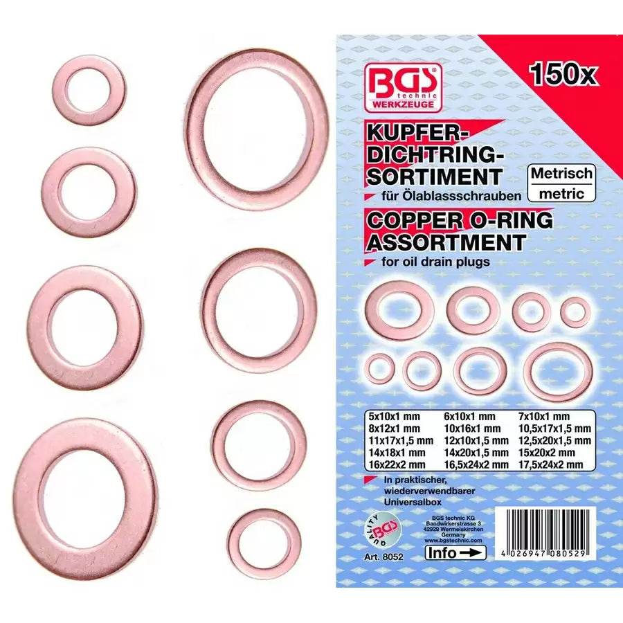 Copper Seal Ring Assortment for Oil Drain Plugs - 150 pcs.