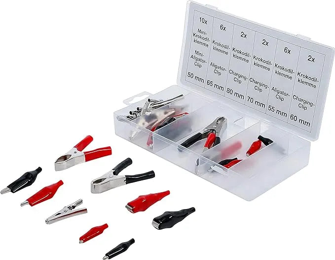 Electrical Clip Assortment - 28 pcs. Galvanised Alligator and Charging Clips