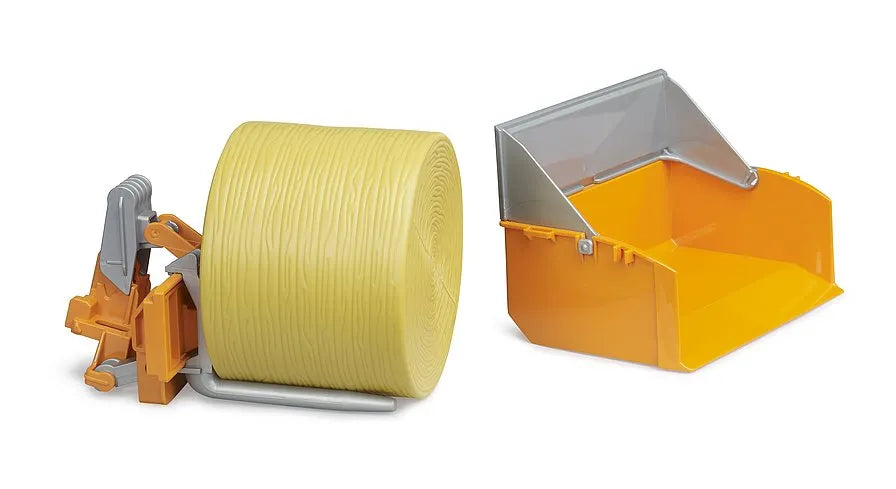 Bruder Tractor Transport Box with Single Bale Handler & Round Bale - Universal Rear Attachment