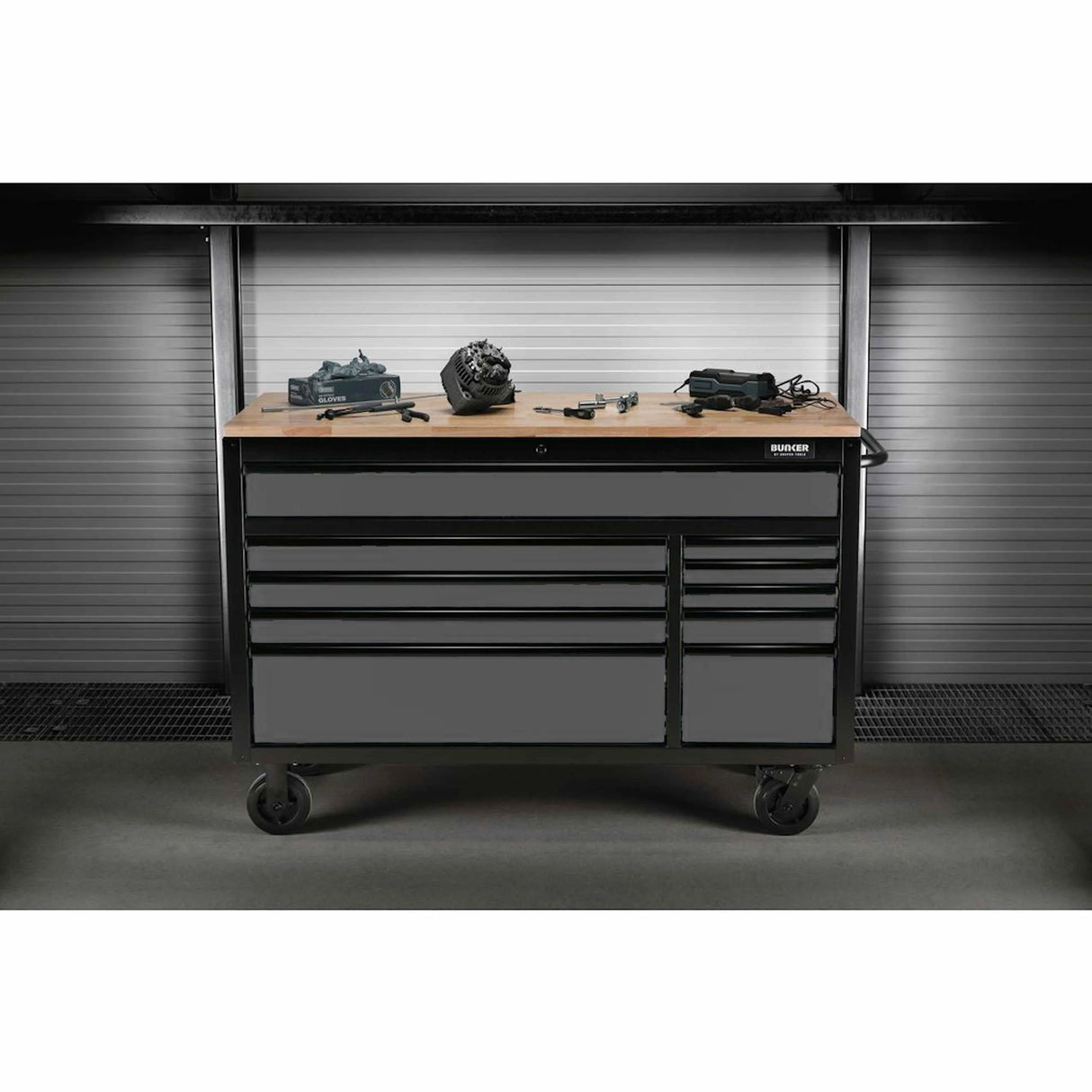 Bunker 10 Drawer Workbench Roller Tool Cabinet 56" Light Grey