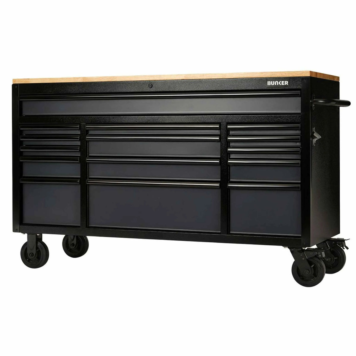 BUNKER 15 Drawer Workbench Roller Tool Cabinet 61" Grey