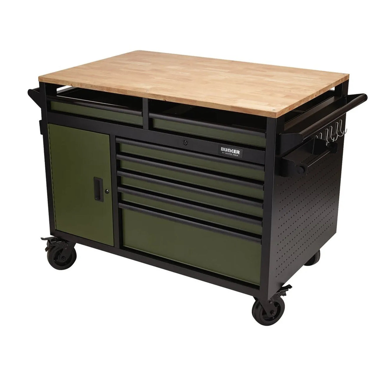 BUNKER® 14 Drawer Multi-Functional Workbench Roller Tool Cabinet - 48", Green, Durable Tool Storage & Workspace