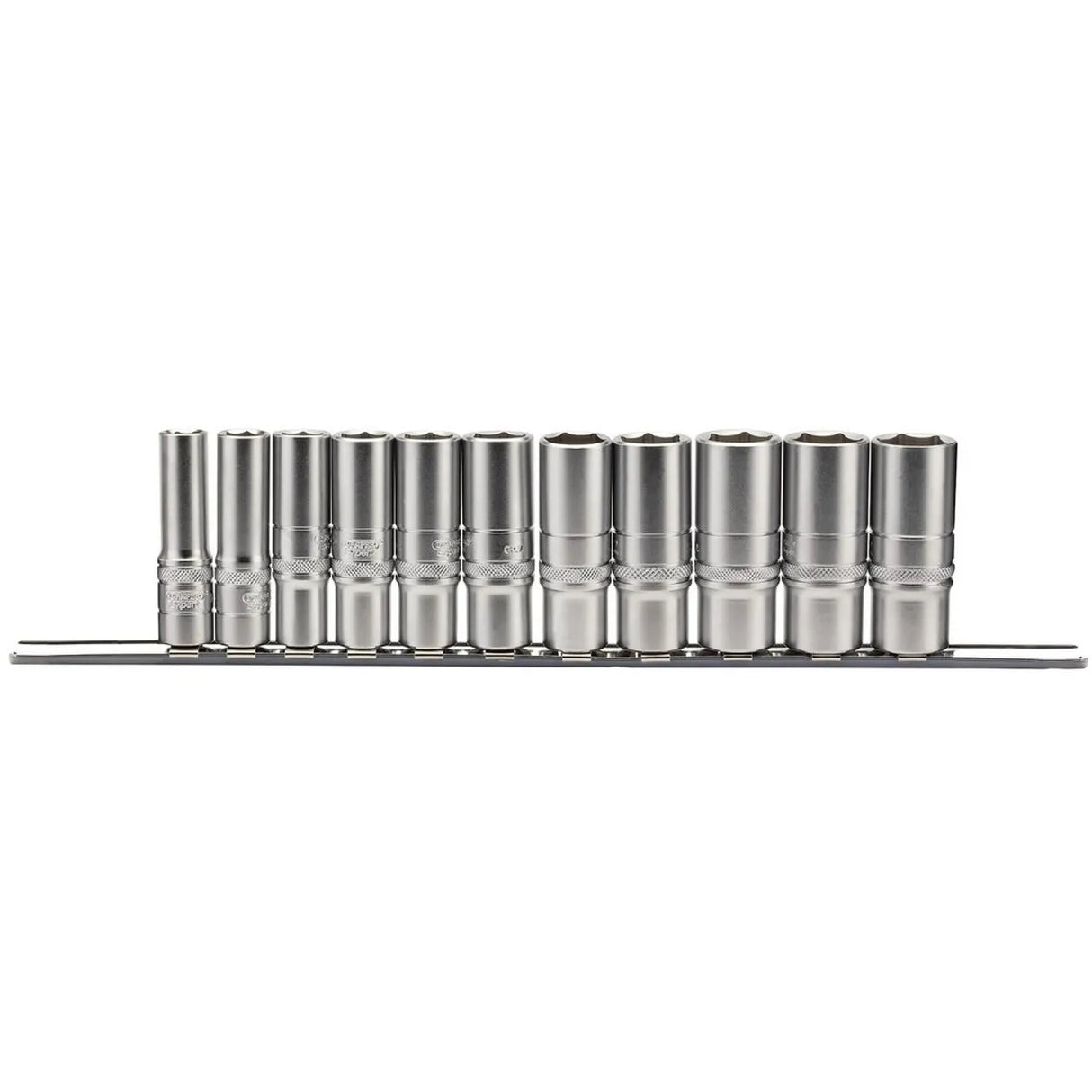 Draper 11 Piece Imperial socket set on a Metal Rail 3/8"Sq.