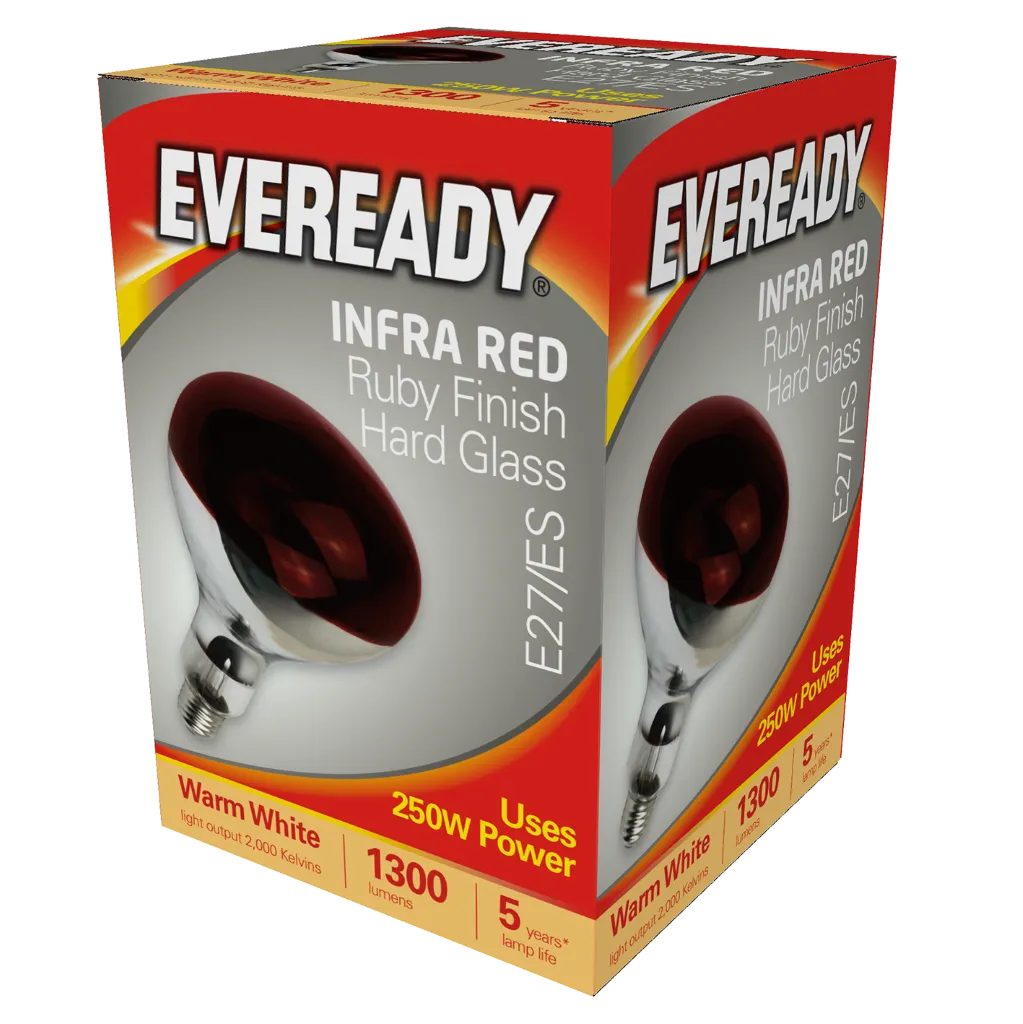 EVEREADY Infra Red Heat Lamp ES 250W - High Performance Infrared Heating Bulb