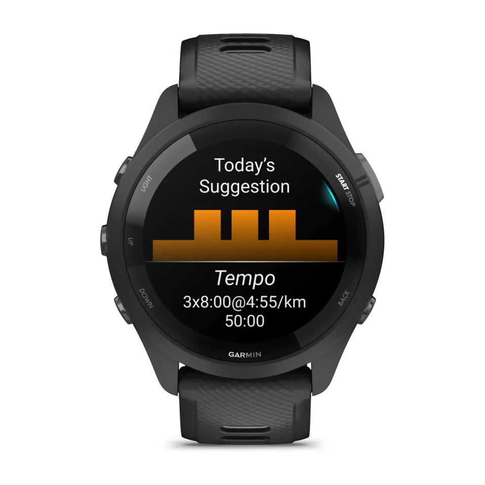 Garmin Forerunner 265 Black Running Watch - Black/Powder Gray Band