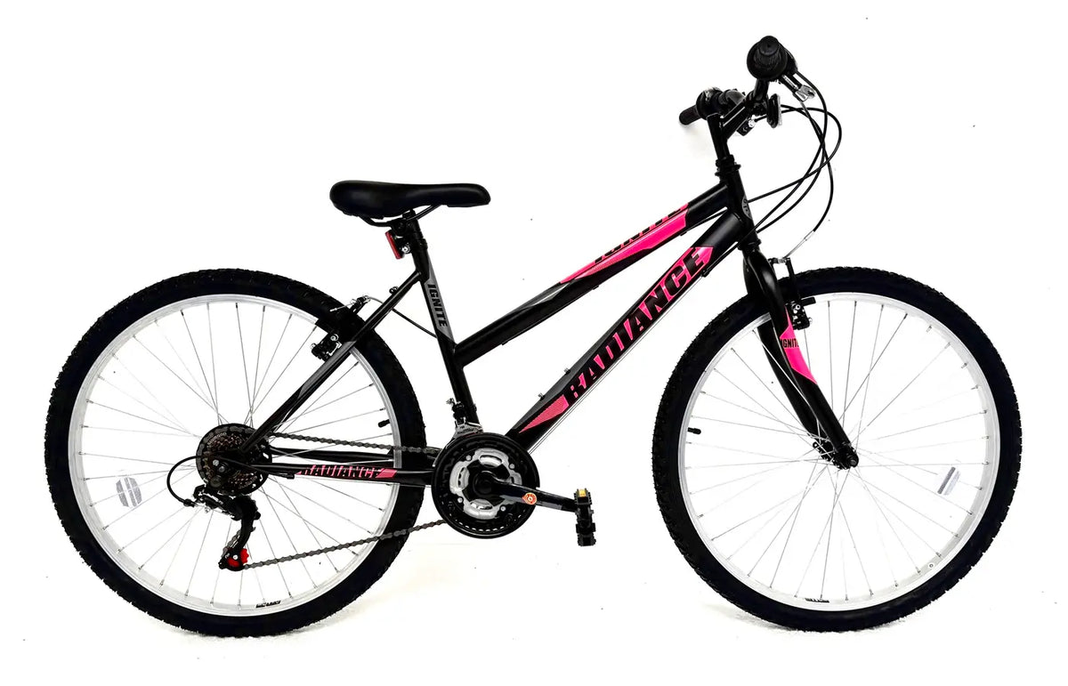 Ignite Radiance 26" Ladies Mountain Bike 17" Frame - Black Matt with Neon Pink Decals