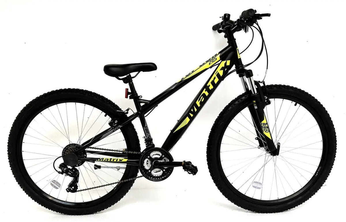 IGNITE TOPGUN 15"/27.5 Bike - Matt Black with Neon Yellow, Steel Frame & Front Suspension