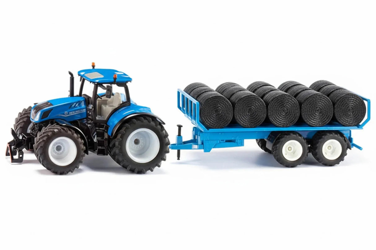 Siku New Holland T7.315 with round bale trailer