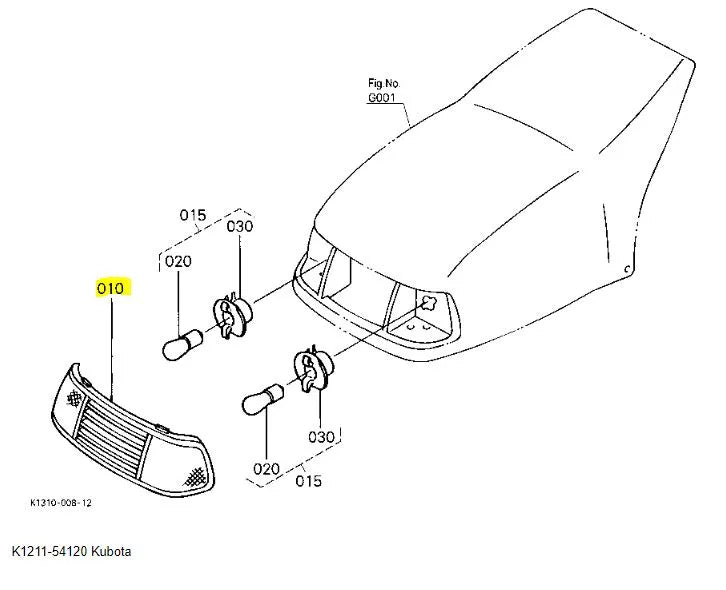 K1211-54120 Kubota Headlight Lens - Genuine Replacement for Mowers & Tractors G18/G21/G2160
