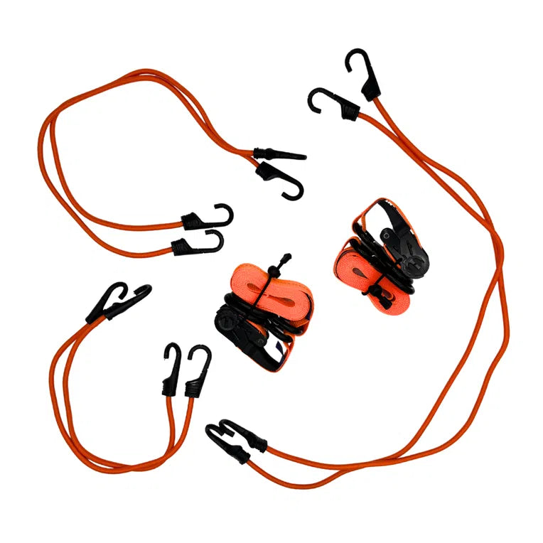 Kargo 8 Piece Tie-Down Kit - 2 Light Duty Straps & 6 Bungee Cords in Storage Bag