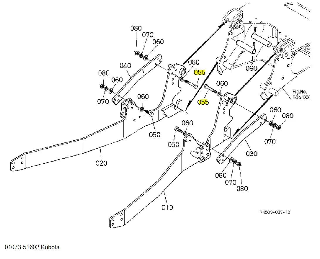 Kubota 01073-51602 Bolt - Genuine Replacement for Gauge Wheels, Mount Kits & Swing Frames