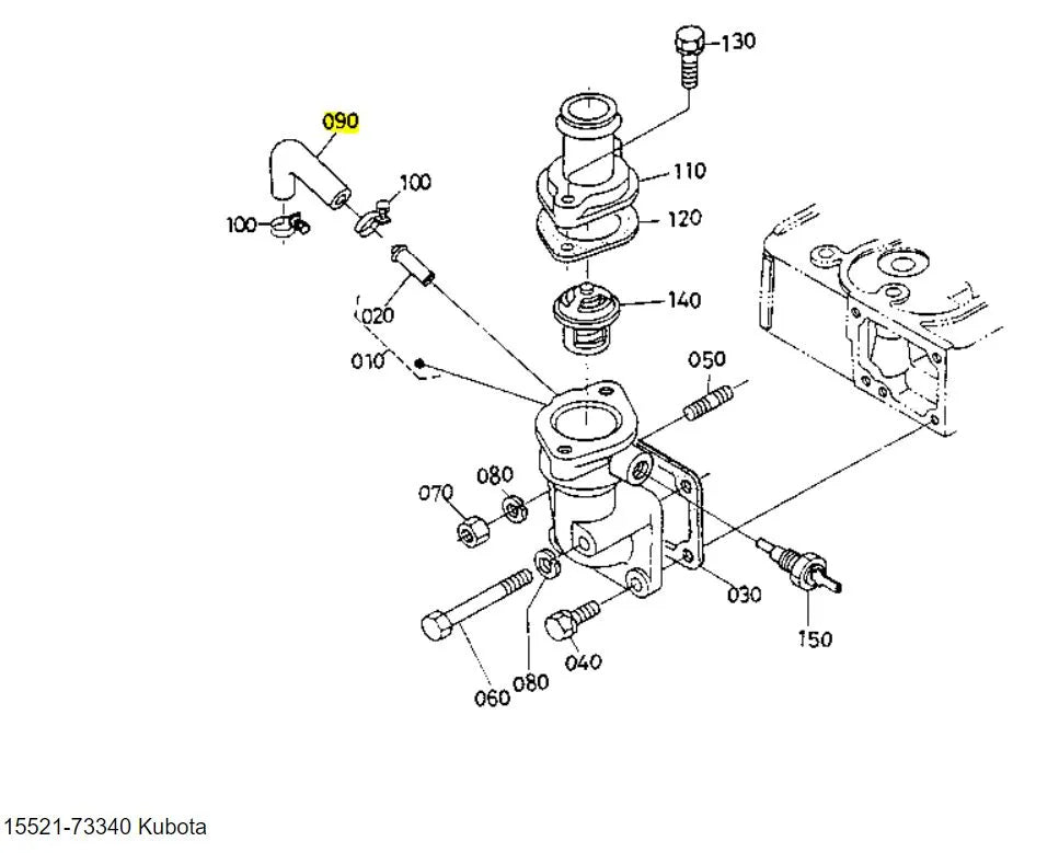 Kubota 15521-73340 Water Return Pipe - OEM Cooling System Component