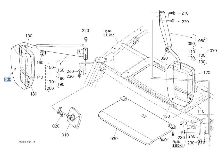 Kubota 3J080-41810 Mirror Cover - OEM Rearview Housing for M6 & M7 Series