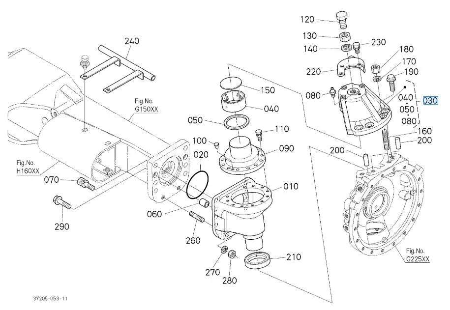 Kubota 3P200-43382 LH Support Assembly - Bevel Gear Case Left-Hand OEM Component