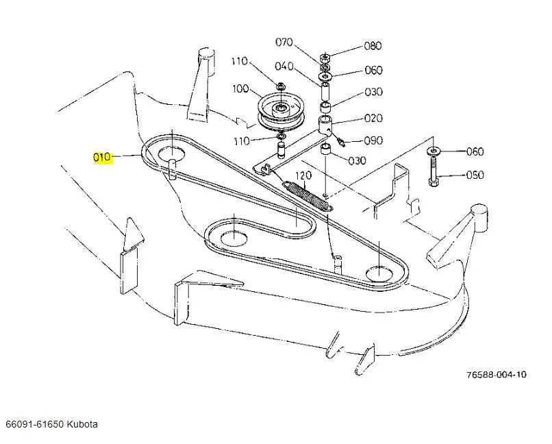 Kubota 66091-61650 V-Belt - OEM Replacement for RC44LT (T1600H) Tension Pulley