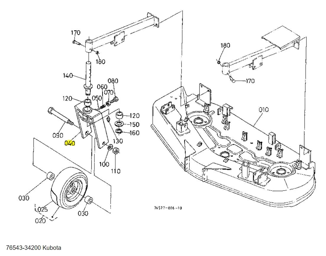 Kubota 76543-34200 Support Front Wheel for Mower Decks | OEM Quality