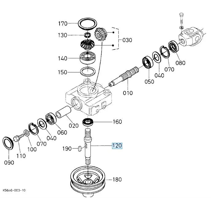Kubota Bevel Gear Shaft K5763-33500 - OEM Transmission Shaft for Mower Decks