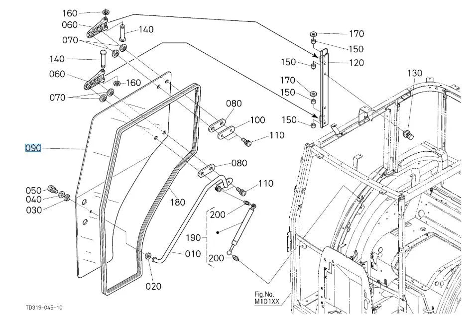 Kubota Door Glass TD170-70670 - Right-Hand Replacement for L and M Series Cab Tractors