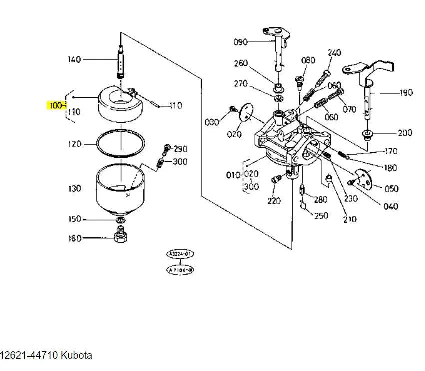 Kubota Float Assembly 12621-44710 | Genuine Carburettor Part for Small Engines
