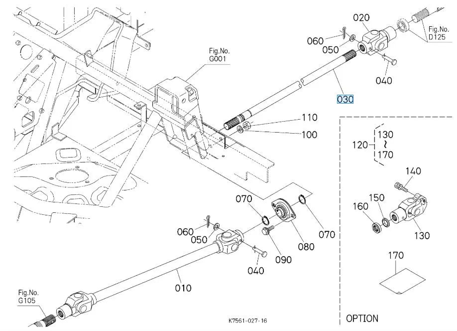 Kubota Front Drive Shaft - K7561-16832 for RTV900 Series