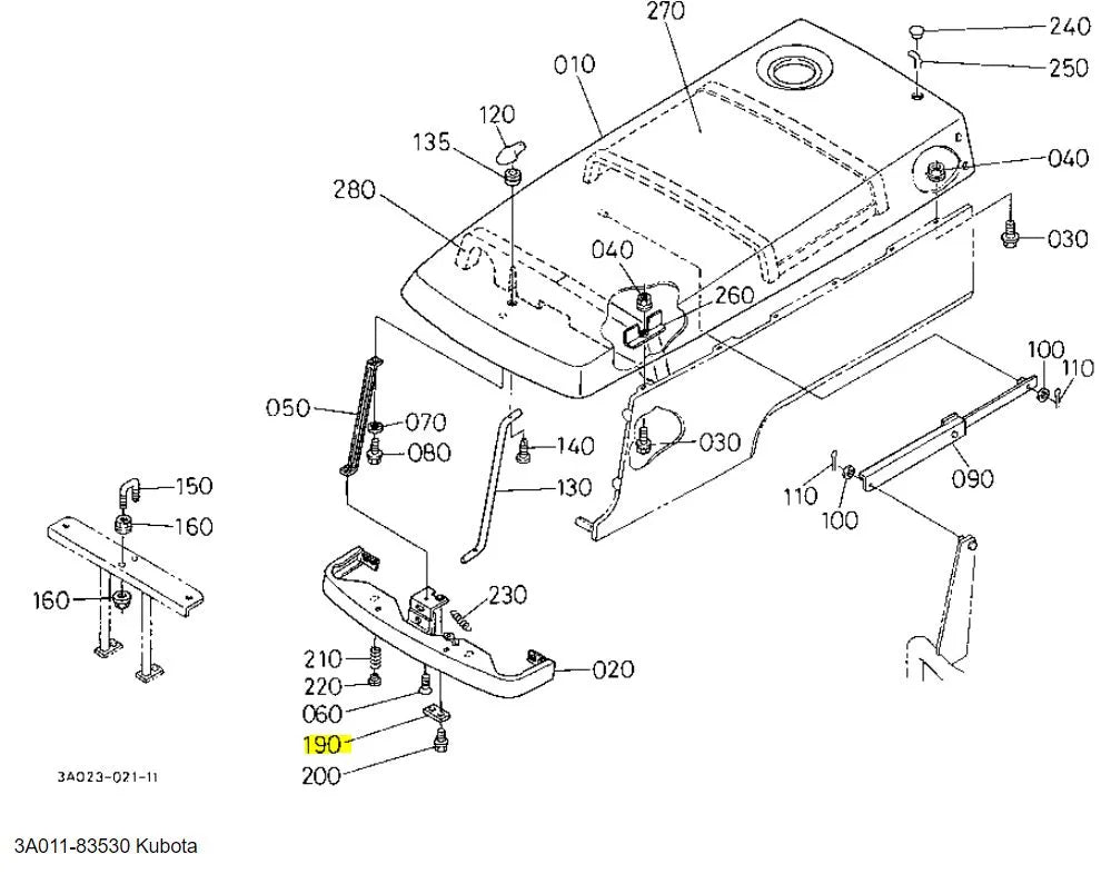 Kubota Hood (Bonnet) Upper Guide 3A011-83530 - Genuine OEM Replacement for M-Series Tractors
