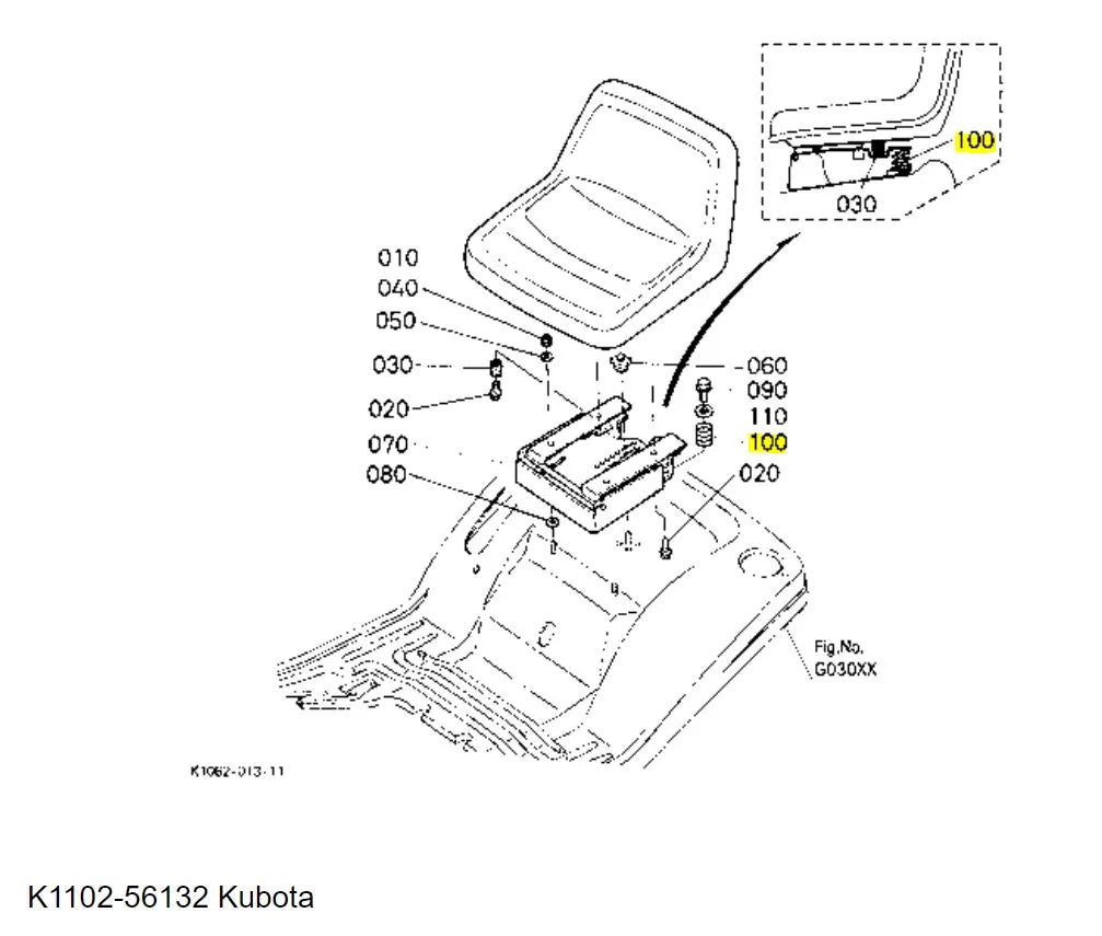 Kubota K1102-56132 Seat Spring - Genuine OEM Replacement for T-Series Mowers