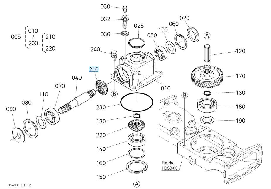 Kubota K5453-33330 Spiral Gear for RCK48-G23 Bevel Gear Case
