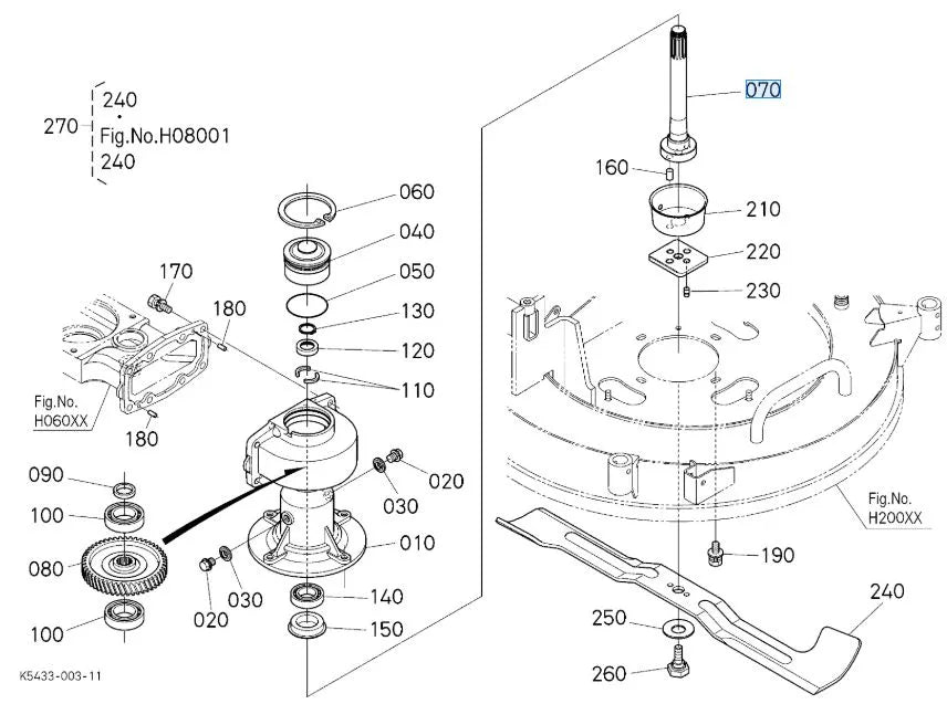 Kubota K5453-34553 Right-Hand Blade Shaft for RCK48-G23 Spindle Assembly