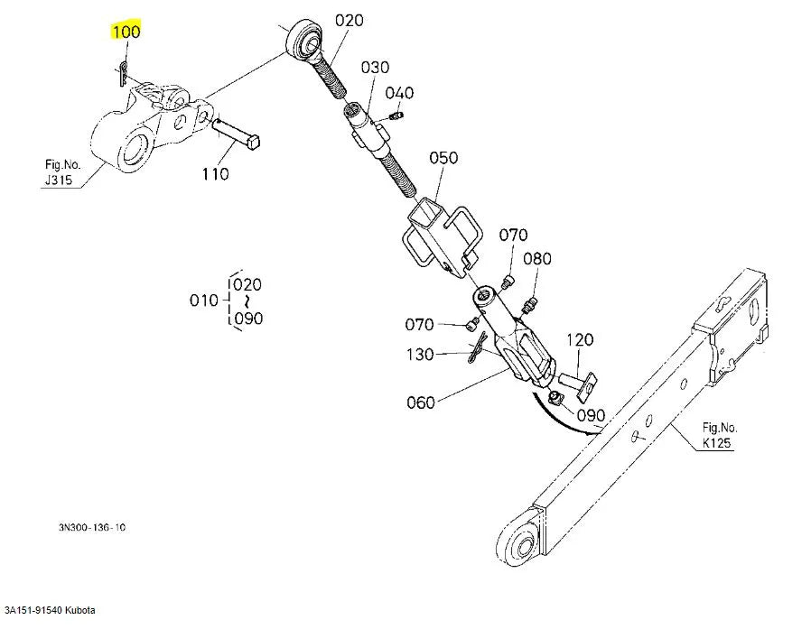 Kubota Lift Rod Pin 3A151‑91540 - Genuine OEM Pin for K14000/K14300 Linkage