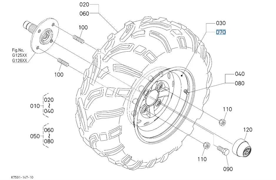 Kubota RTV 25x10-12 Wheel - Front & Rear Replacement for RTV-X900 & RTV-X1110