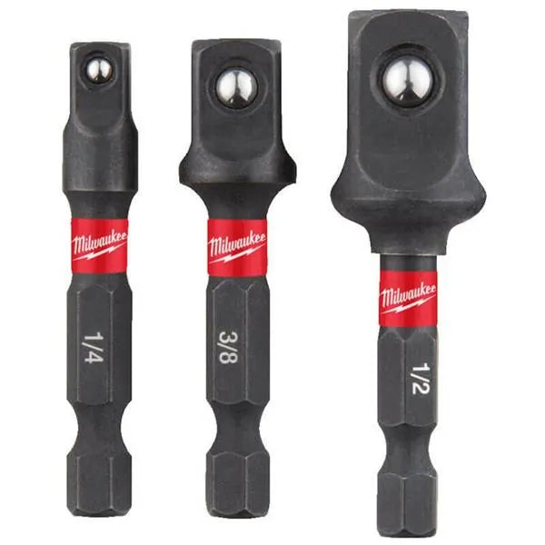 Milwaukee 4932479228 ShockWave 3 Piece Impact Duty Adaptor Set | 1/4" Hex to Square Drive