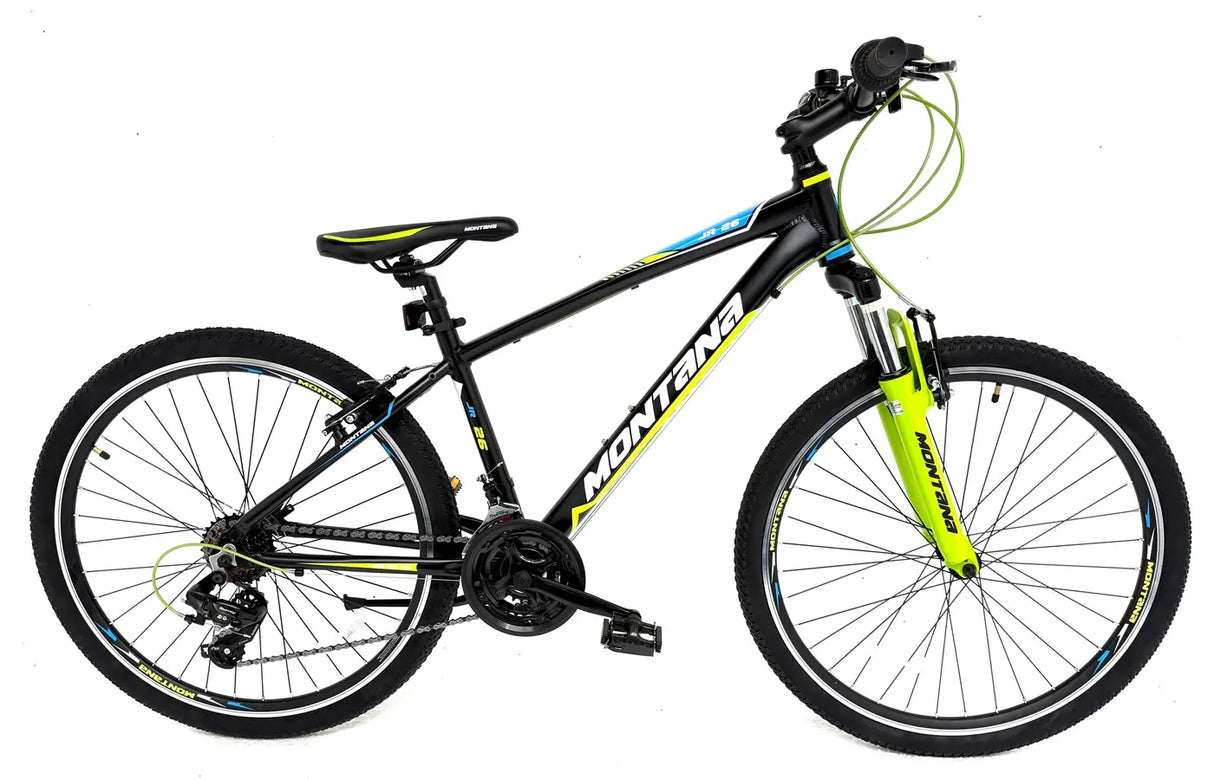 Montana Junior 26" Mountain Bike - Black/Green/Blue, 17" Alloy Frame, Shimano 21 Speed