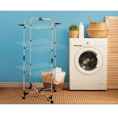 Moy Clothes Airer 3-Tier (Wheeled) - Portable, Galvanized Laundry Rack for Indoor & Outdoor Use