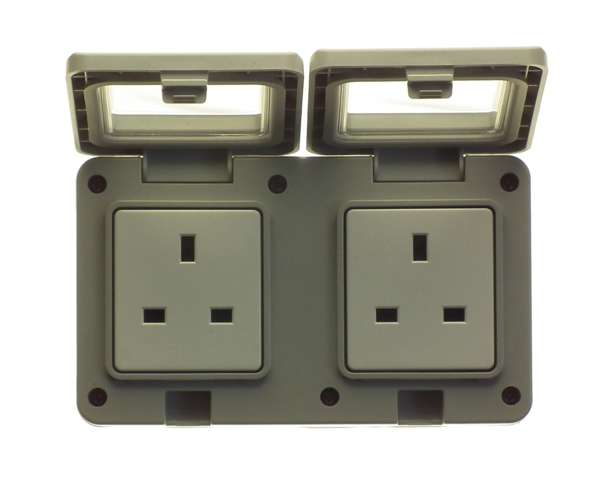 Powermaster 2 Gang Outdoor Damp Proof Socket - IP55 Rated