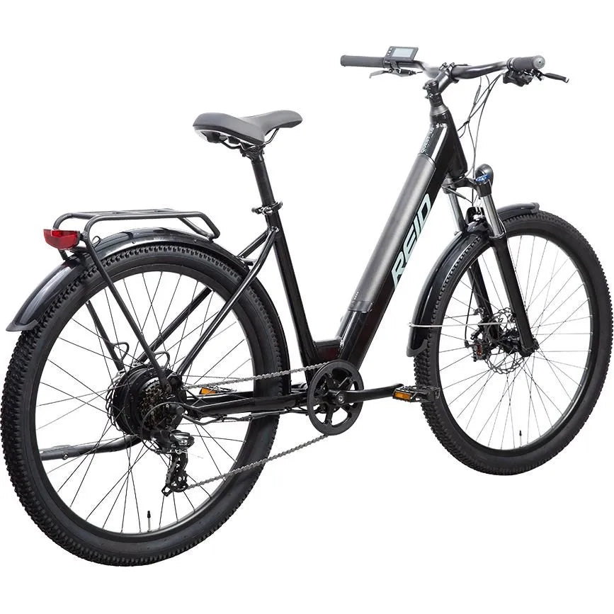 REID Quest 1.0 Electric City Bike Black 42cm Medium - 250W Hub Motor, Step-Through Frame & Suspension