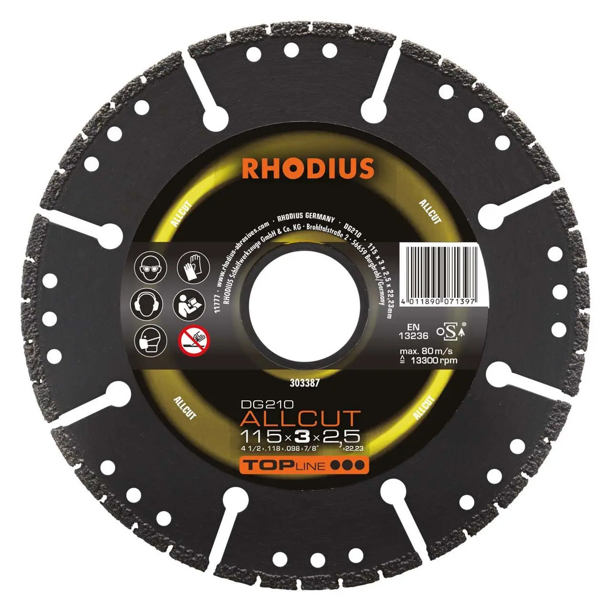 Rhodius DG210 ALLCUT Diamond Cutting Disc 115mm x 3.0mm x 2.5mm