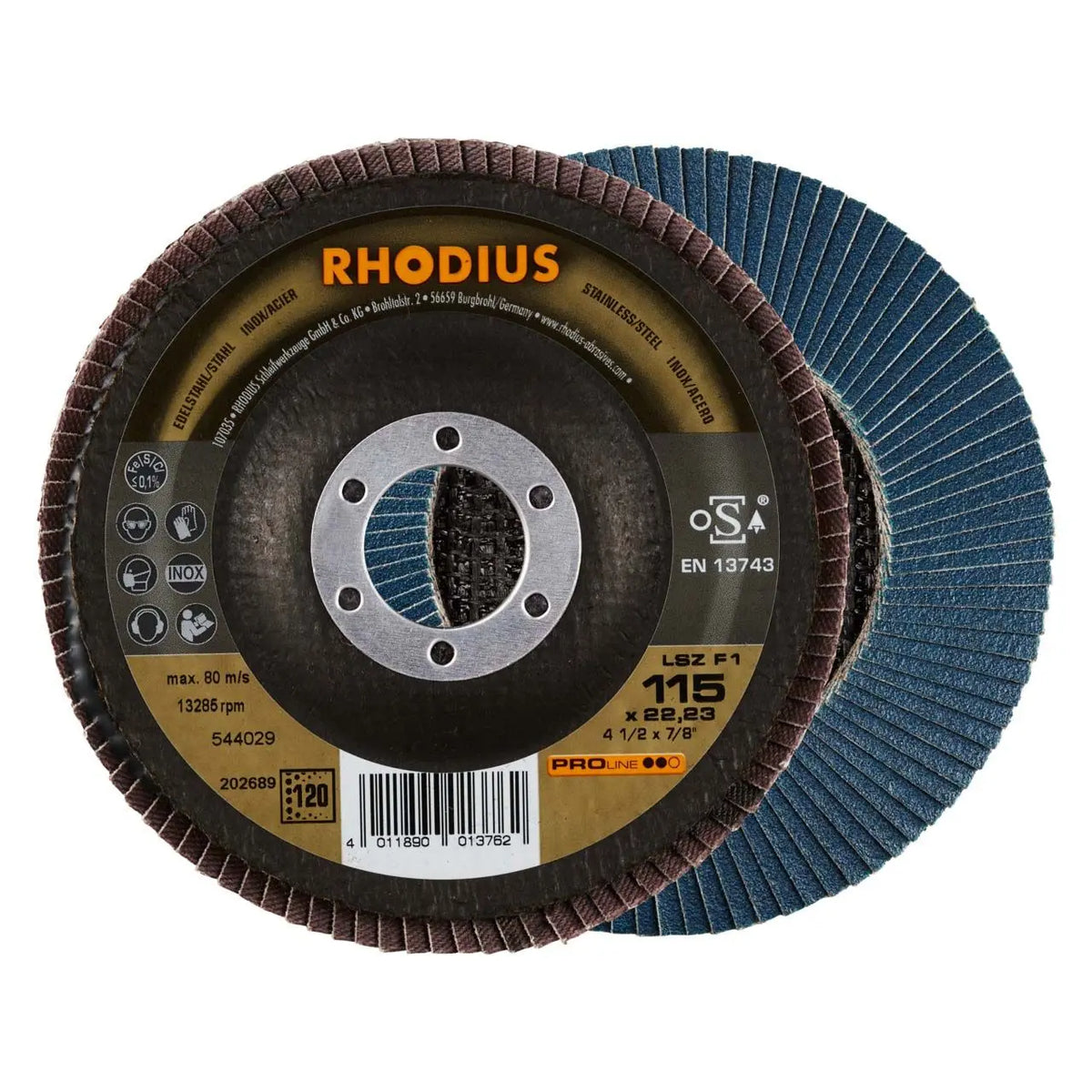 Rhodius LSZF1 Flap Disc 115mm x 22,23mm 120 Grain