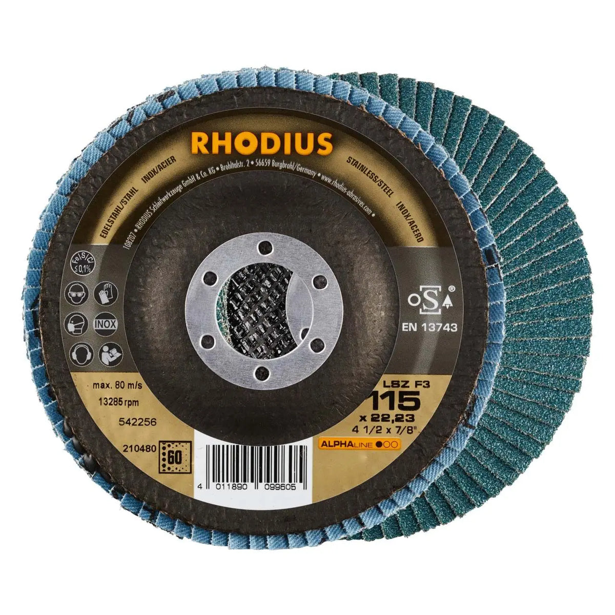 Rhodius LSZFS3 Flap Disc 115mm x 22,23mm Grain 60