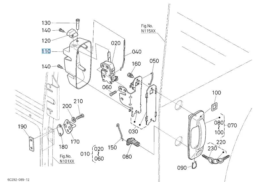 T0270-85150 Kubota Left-Hand Door Lock Cover for Cab Tractors