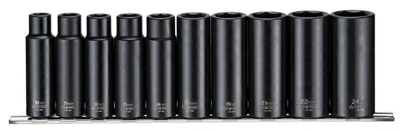 Teng Tools 10 Piece 1/2" Drive 6 Point Deep Metric Impact Socket Set