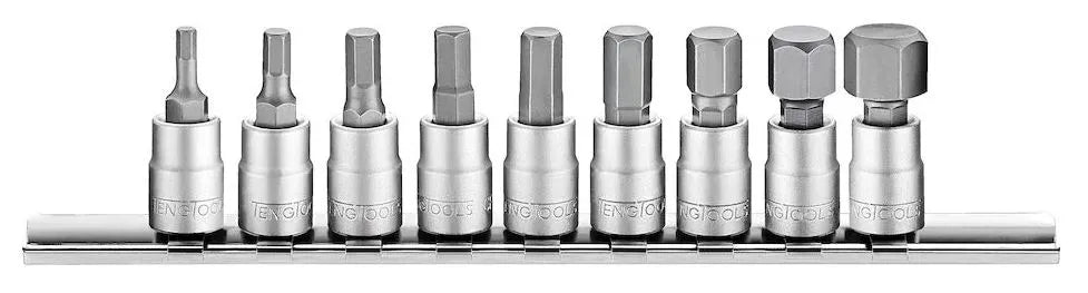 Teng Tools M1409HN Hex Bit Socket Set - 1/4in Drive, 9-Piece Metric on Clip Rail