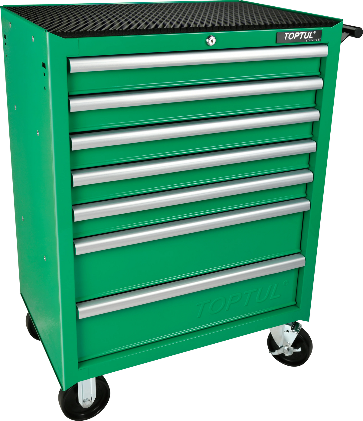 Toptul 7 Drawer Tool Trolley - Green Mobile Storage Unit with Ball Bearing Drawers