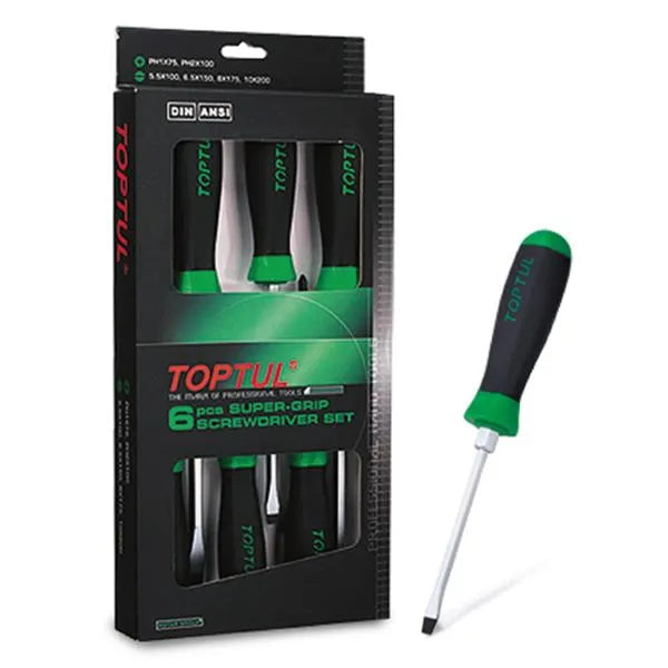 Toptul Supergrip Screwdriver Set 6pce QGAAE0608 - Anti-Slip Slotted & Phillips Drivers