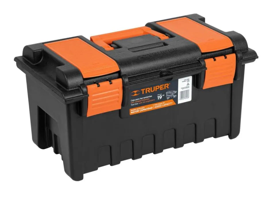 Truper 19" Tool Box with Lid Compartments - Compact, Durable Tool Storage with Quick-Access Organizers