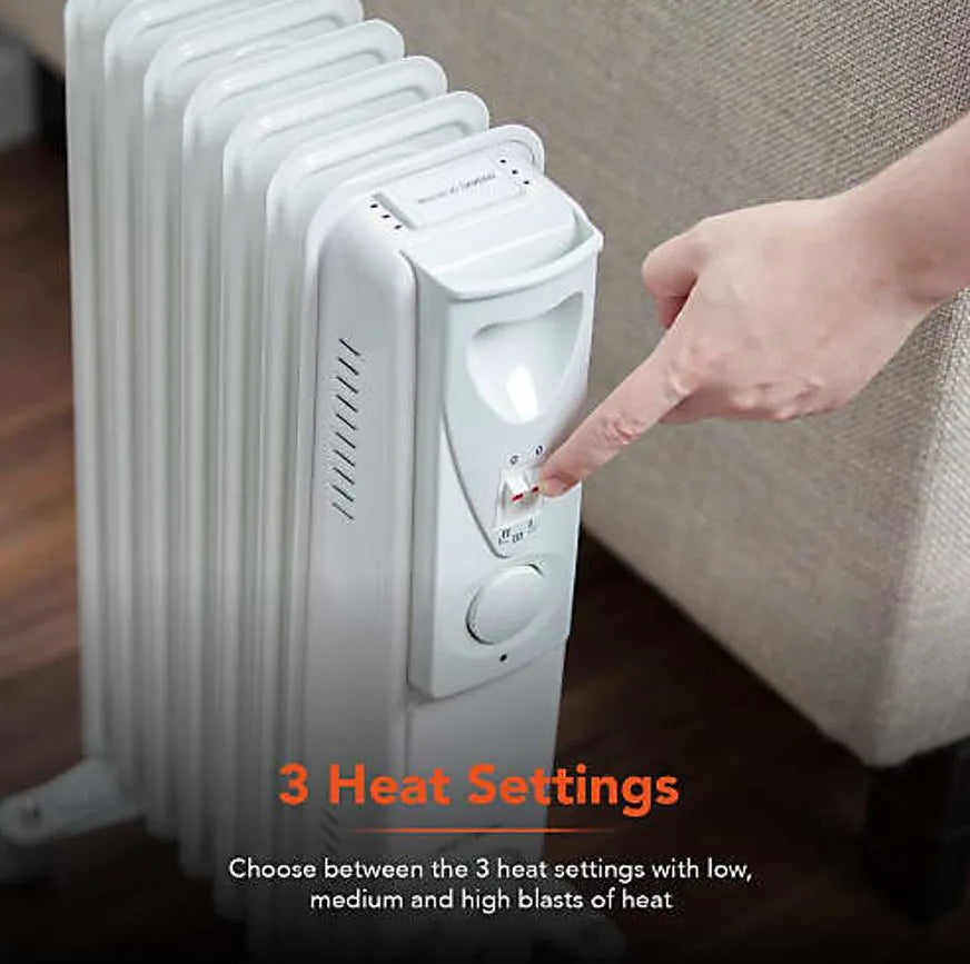 Warm Lite 1500W Oil Filled Radiator | Portable 7-Fin Heater with Adjustable Thermostat & Safety Features
